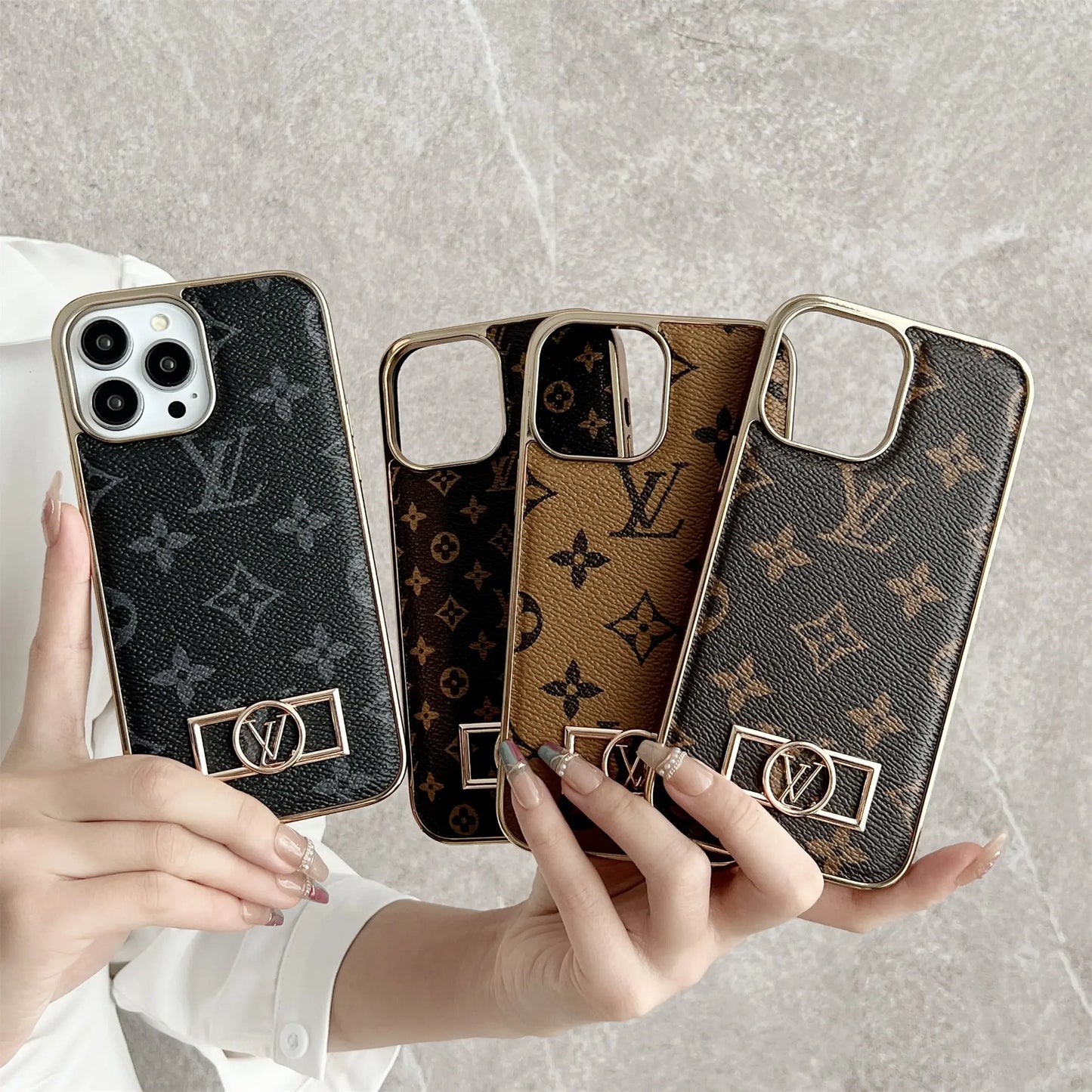 MONOGRAM CANVAS LEATHER PREMIUM ELECTROPLATING FOR IPHONE - Elitesmark