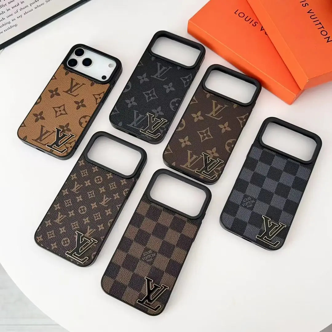Luxury Brand Leather with Black Logo Phone Case for iPhone 13-17 - Elitesmark