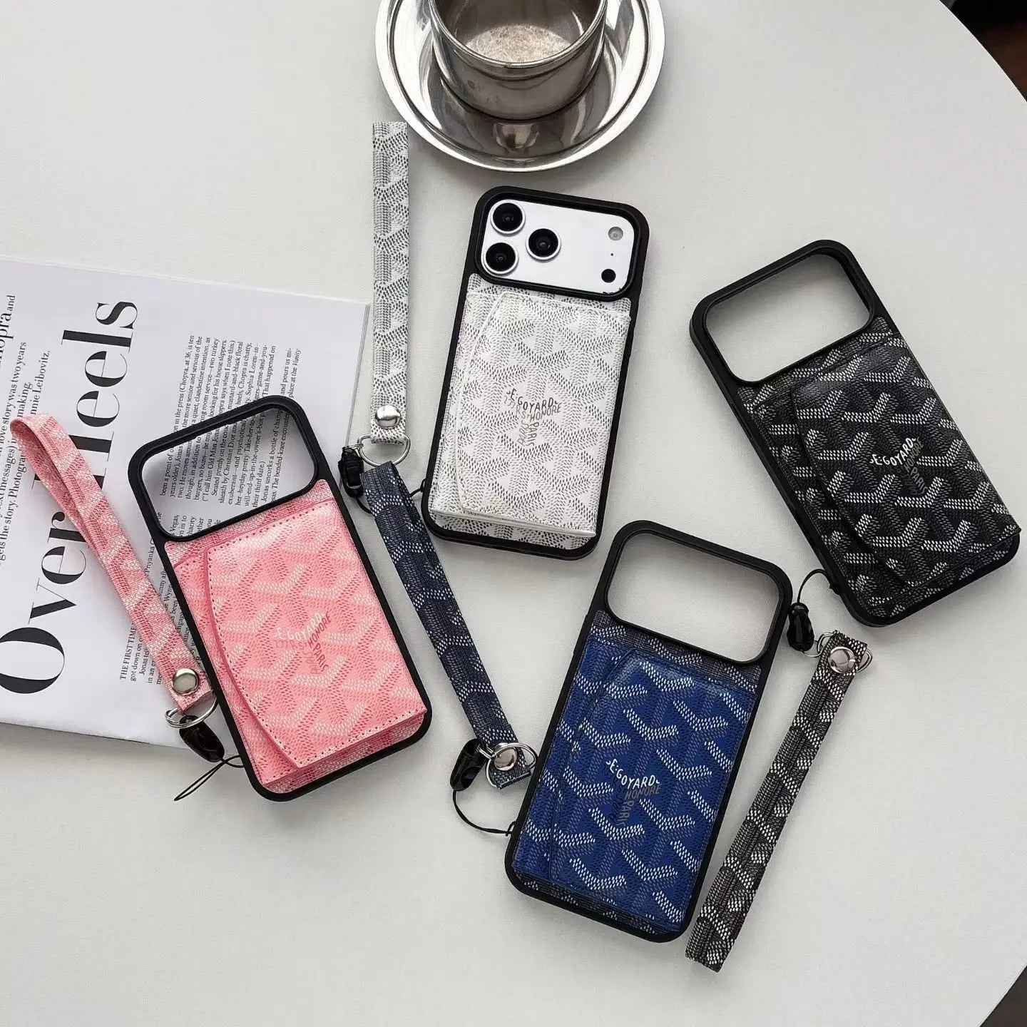 Luxury GYD Pattern Tri-Fold Wallet Phone Case with Matching Wristlet Strap