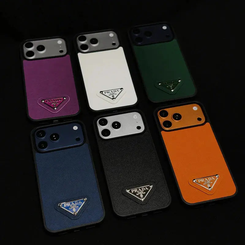 Premium Saffiano Leather Case with Metallic Badge for iPhone 12-17 Series Elitesmark
