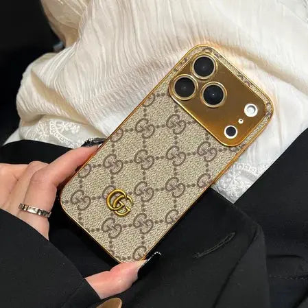 Elite Monogram Leather-Texture iPhone Case with Gold Accents - Elitesmark