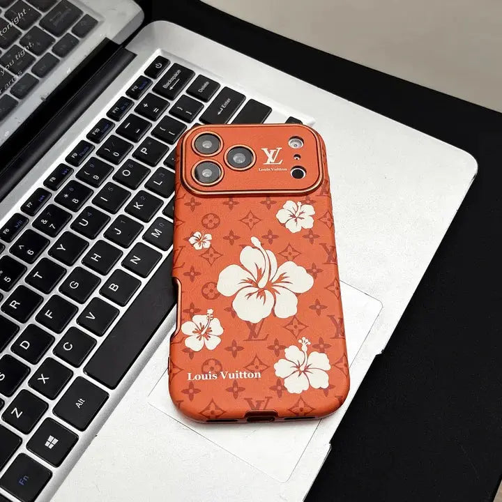 Orange Louis Vuitton Case Decorated with Beautiful Floral Patterns for iPhone 12-17 Series Elitesmark