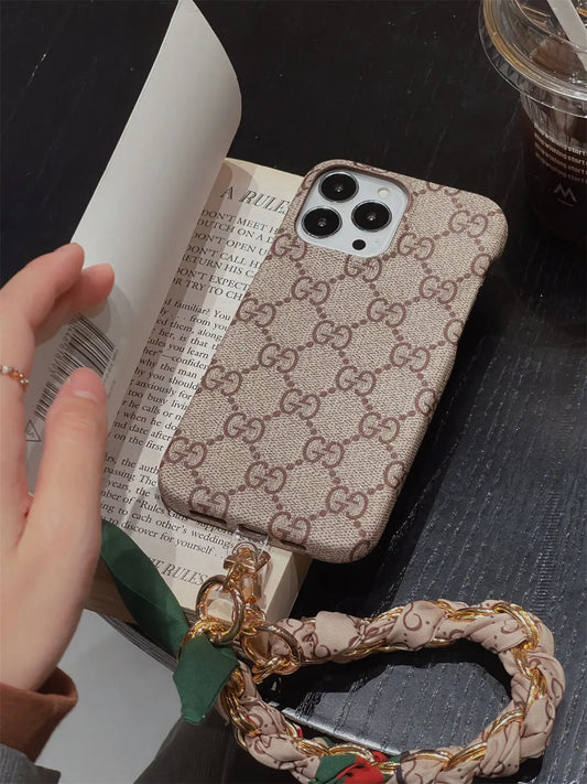 LUXURY CANVAS APPLE IPHONE CASE DETACHABLE SILK SCARF WRISTBAND - Elitesmark