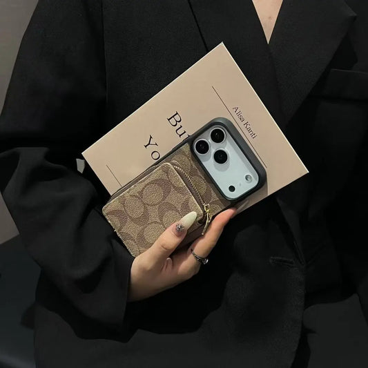 Coach CC Monogram iPhone Case - Luxury Leather Case with Card Holder - Elitesmark