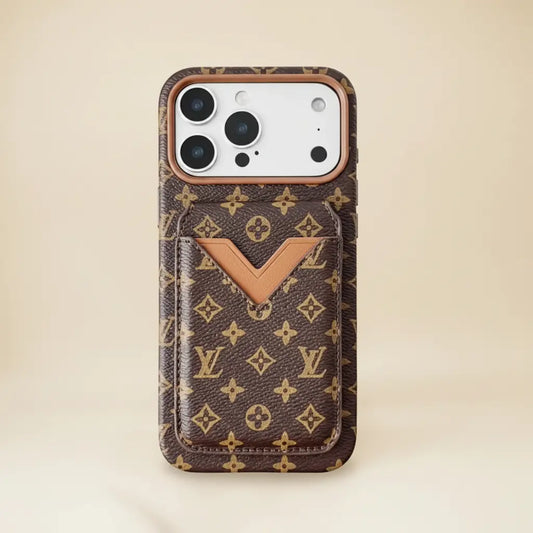 Brown Camel LV iPhone Case – Cardholder Detail | classic camel LV monogram canvas, luxury phone cover | Elitesmark