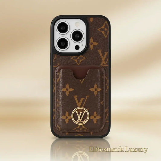 Checkered Leather Louis Vuitton iPhone 17 Pro Max Case with Card Holder – Full Product View | LV checkered luxury cover, Elitesmark premium phone accessories Elitesmark