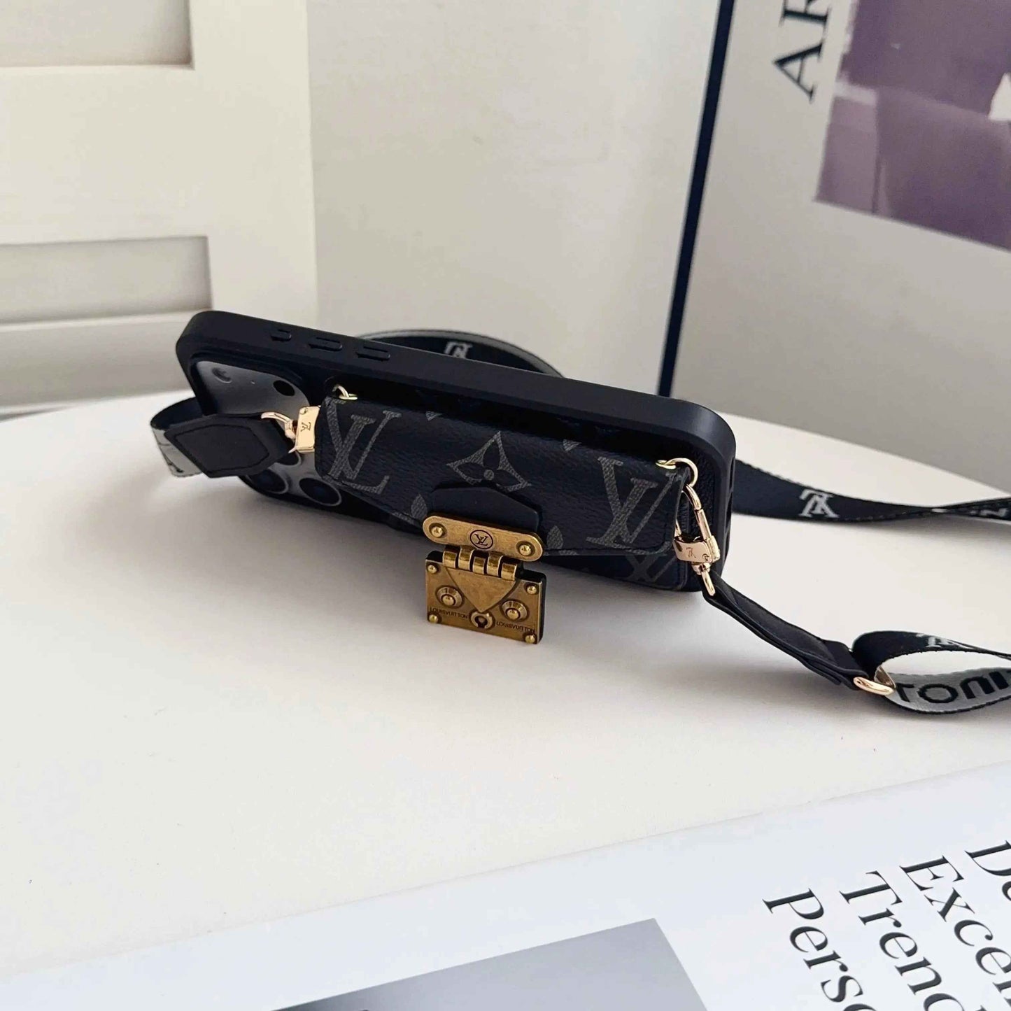 Luxury Leather Monogram iPhone Case With Card Holder And Strap