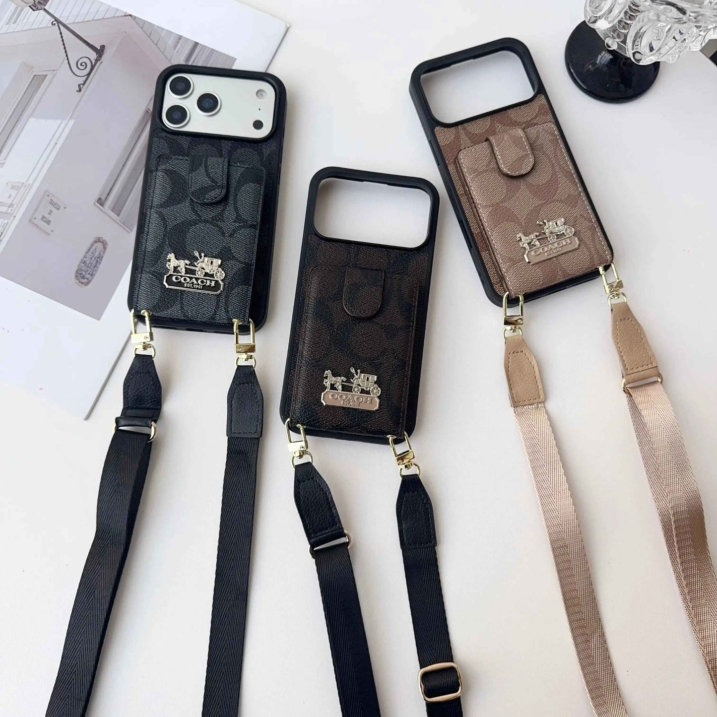 Leather Coach iPhone Case With Wallet And Strap