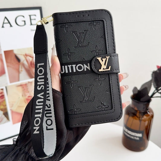 Lou Luxury Pattern Wallet iPhone Case with Card Holder and Strap