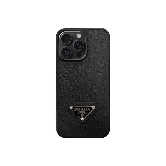 Saffiano Leather iPhone case with Metallic Badge for iPhone 12-17 Series - Elitesmark