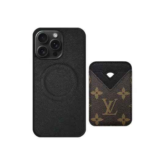 Louis Vuitton iPhone Set Magsafe Cardholder Orange LV Monogram Black with Case