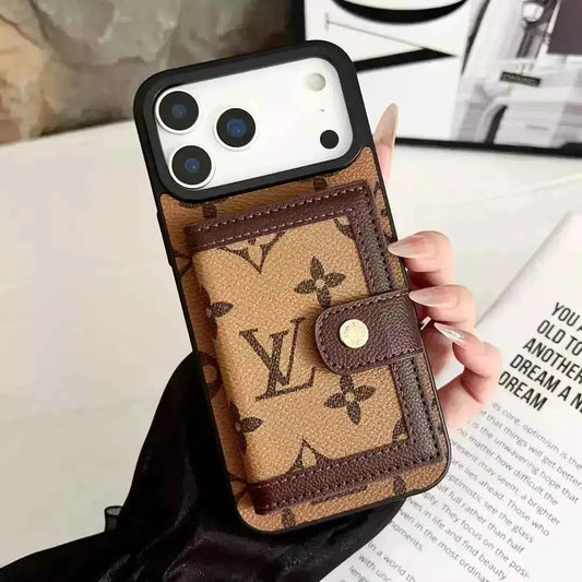 Louis Vuitton iPhone 17 Pro Max Case With Cardholder – Light Tan Card Holder, Luxury Protective Cover