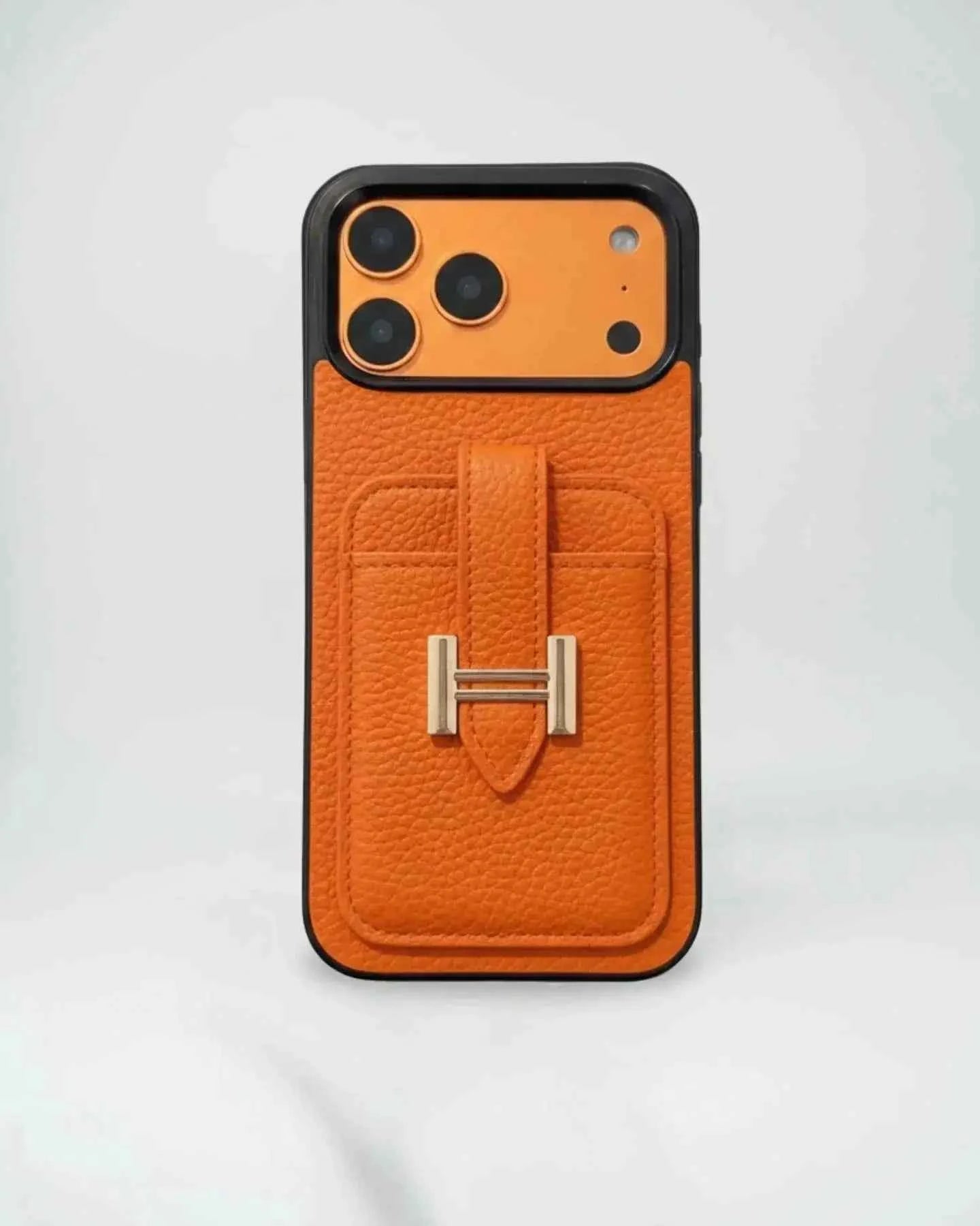 Hermes iPhone 17 Pro Max case – Black Leather Card Holder Luxury Designer Cover