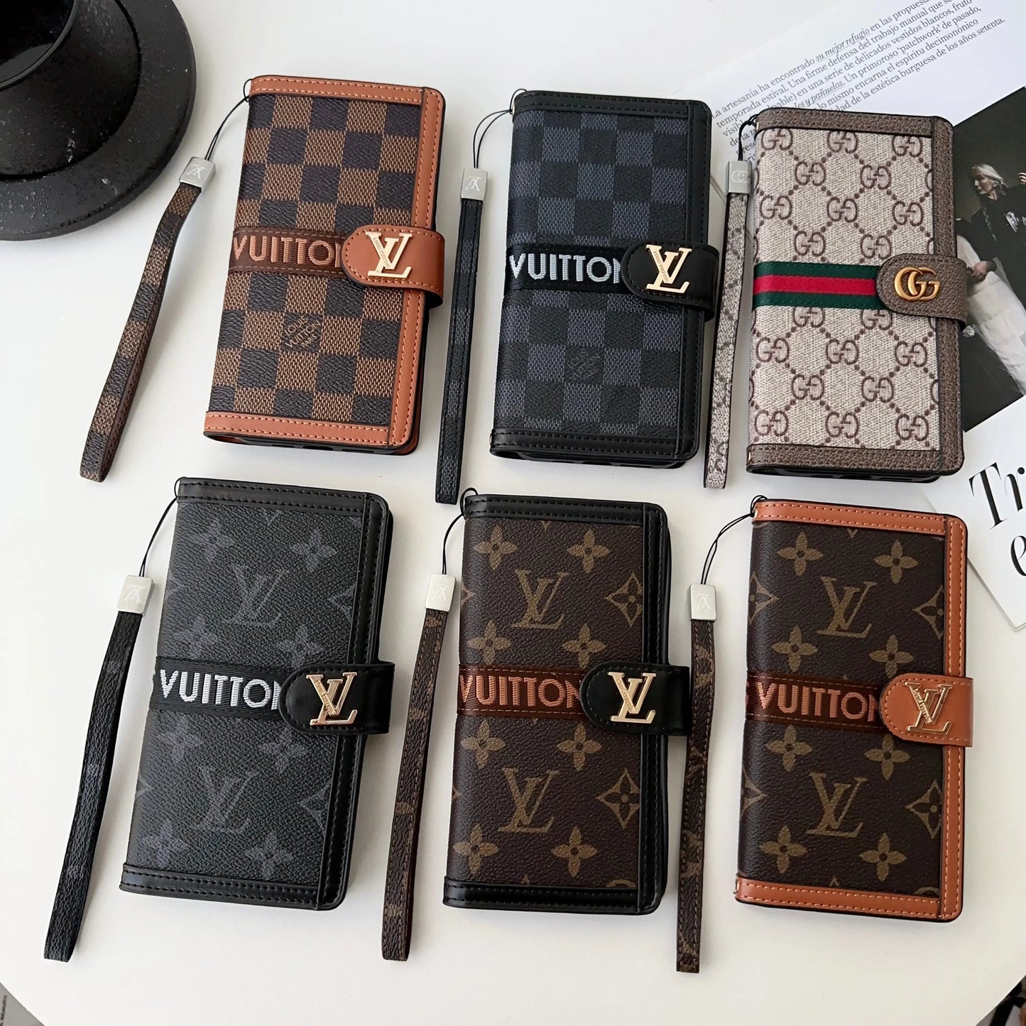 Premium Genuine Leather Monogram Canvas Wallet Card Holder iPhone Case Elitesmark