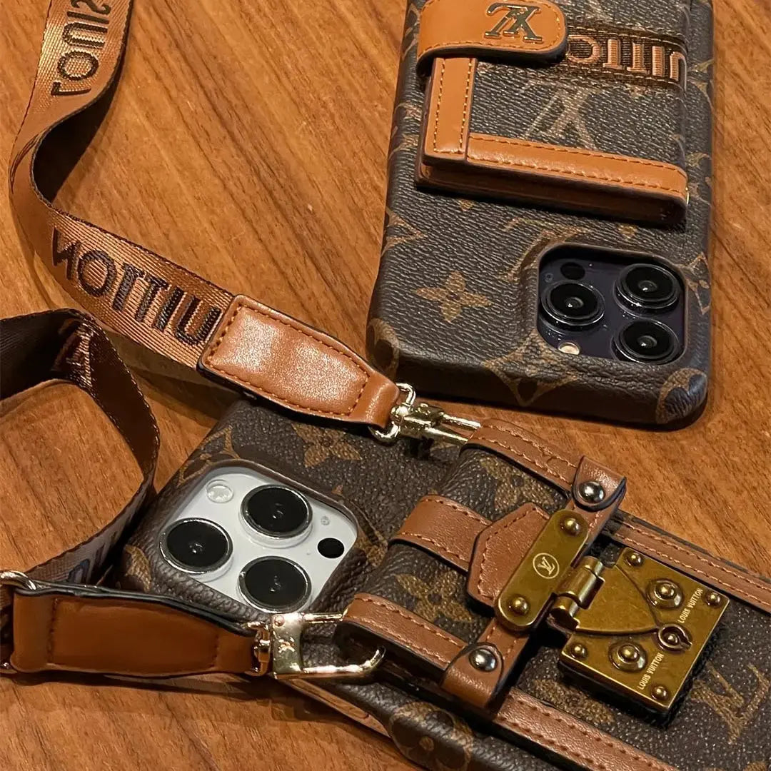 Louis Vuitton iPhone Case Luxury LV Leather Wallet Card Holder Crossbody iPhone Case - Elitesmark