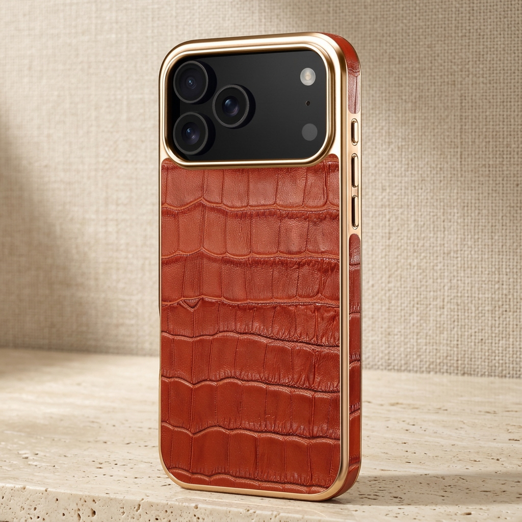 Croc-Embossed iPhone Case with Gold-Tone Trim