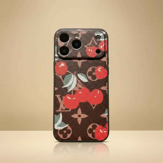 Cherry Louis Vuitton iPhone 17 Pro Max Case - LV Monogram Designer Cover Gray