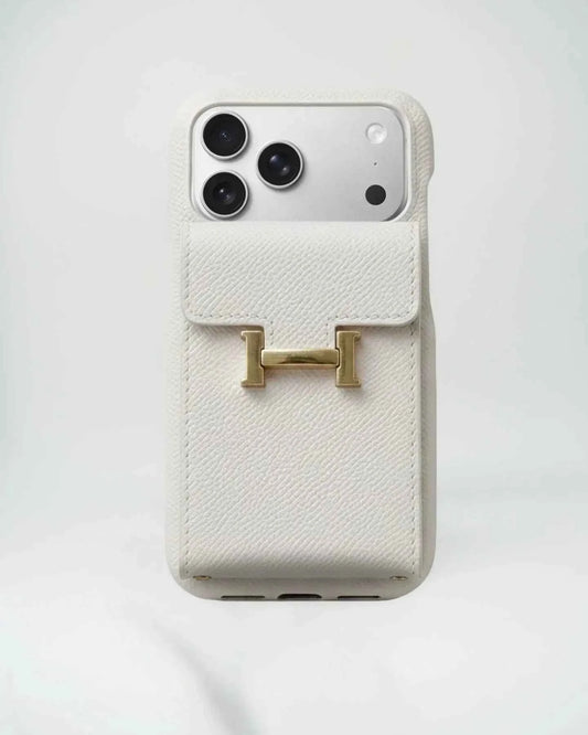 Hermès iPhone 17 Pro Max Case – Pink Leather Card Holder Luxury Cover