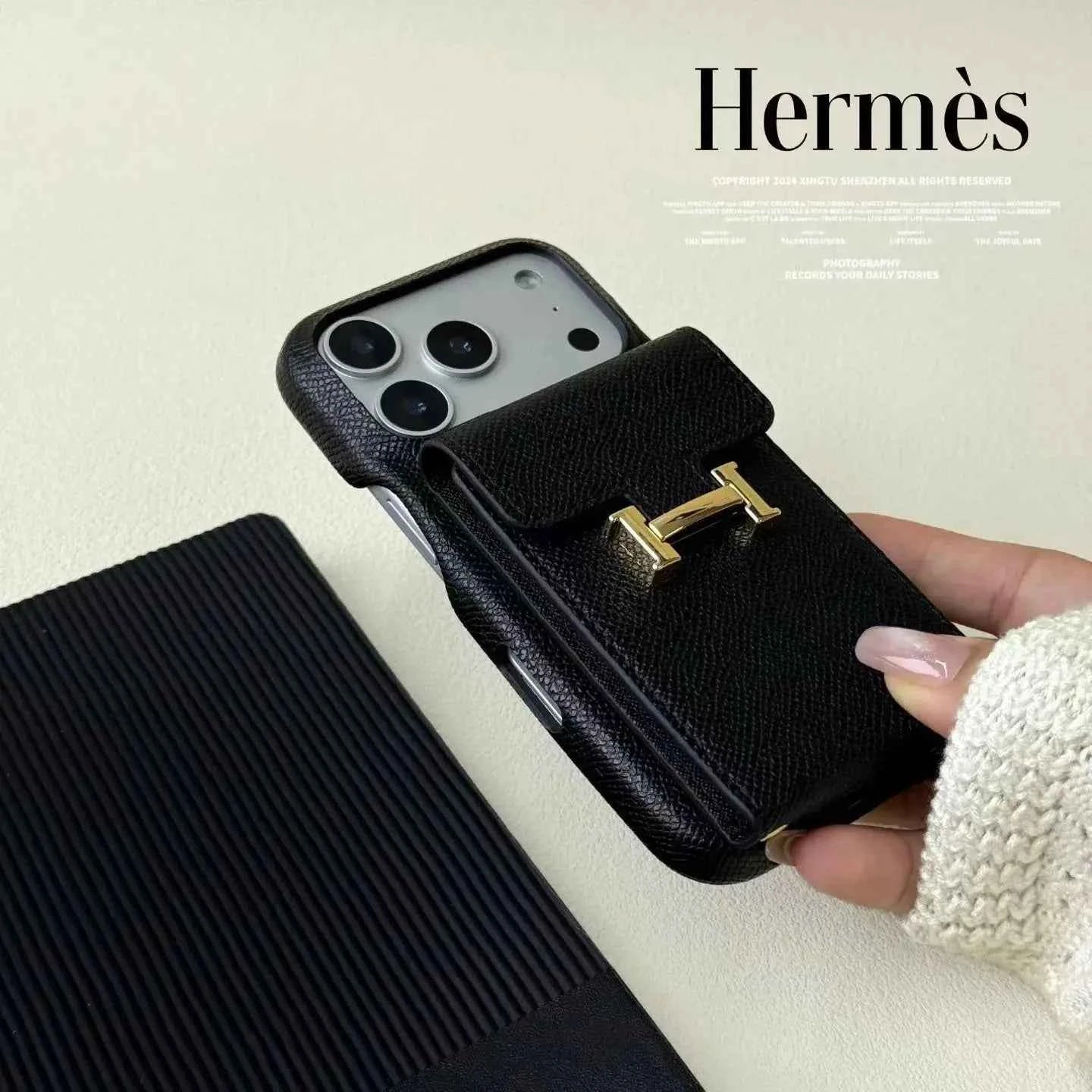 Hermès iPhone 17 Pro Max Case – Pink Leather Card Holder Luxury Cover