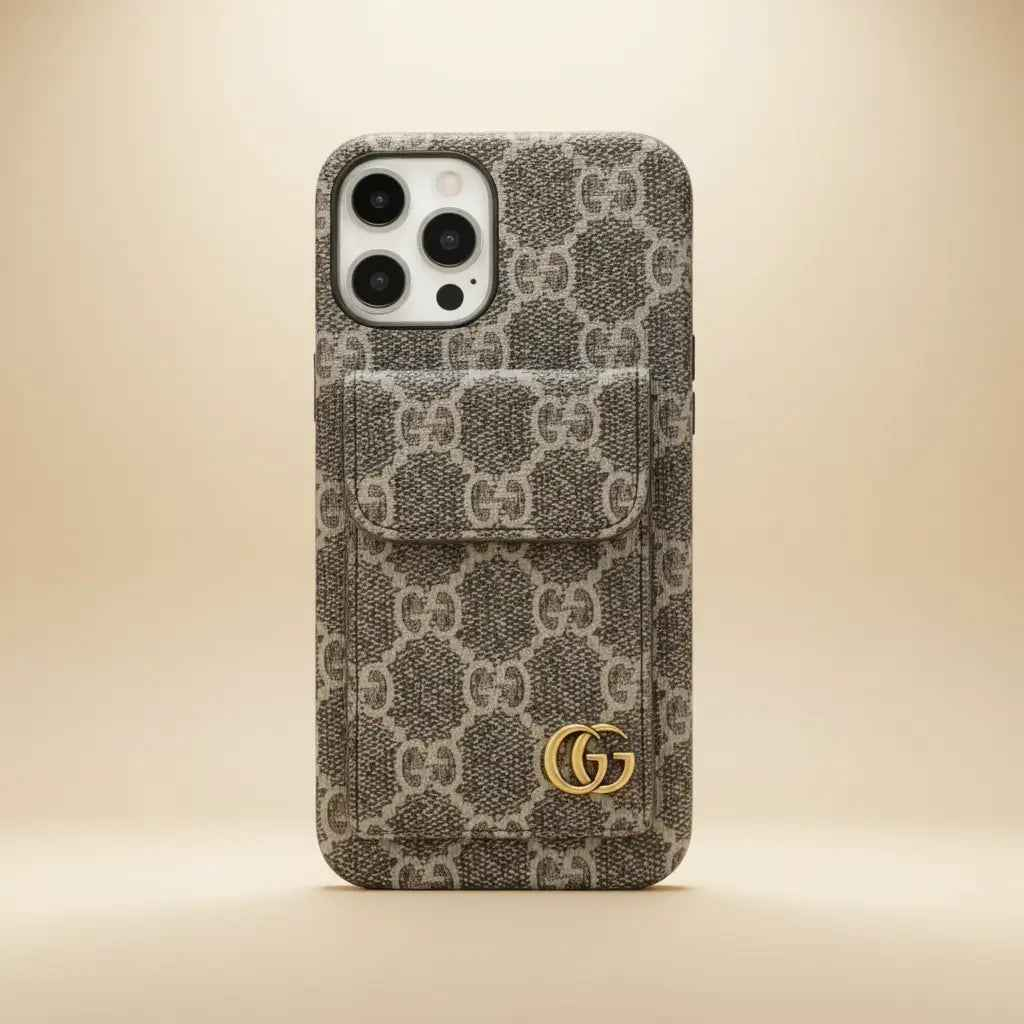 Beige Monogram Gucci iPhone 17 Pro Max Case CardHolder – Classic GG Canvas Luxury Cover