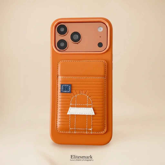 Silver Hermès iPhone 17 Pro Max Case with Card Slot – Luxury Leather Hermes Phone Case