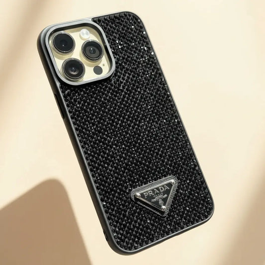 Black Prada iPhone 17 Pro Max Case – Diamond Detail | quilted texture, luxury Italian phone case, Elitesmark | Elitesmark