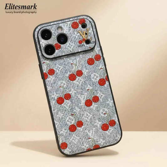 Cherry Louis Vuitton iPhone 17 Pro Max Case - LV Monogram Designer Cover Gray