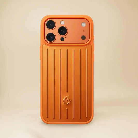 Orange RIMOWA iPhone 17 Pro Max Case – Grooved Design | vibrant orange ribbed texture, RIMOWA luxury phone cover | Elitesmark
