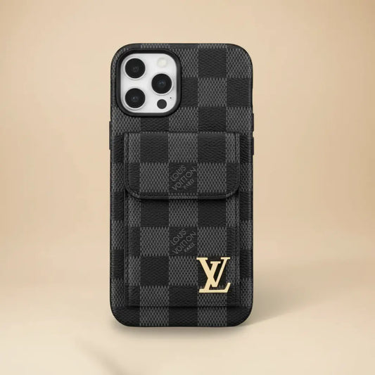 Beige Gucci iPhone 17 Pro Max CardHolder Case – Back View | GG canvas pattern, beige monogram, luxury phone case | Elitesmark