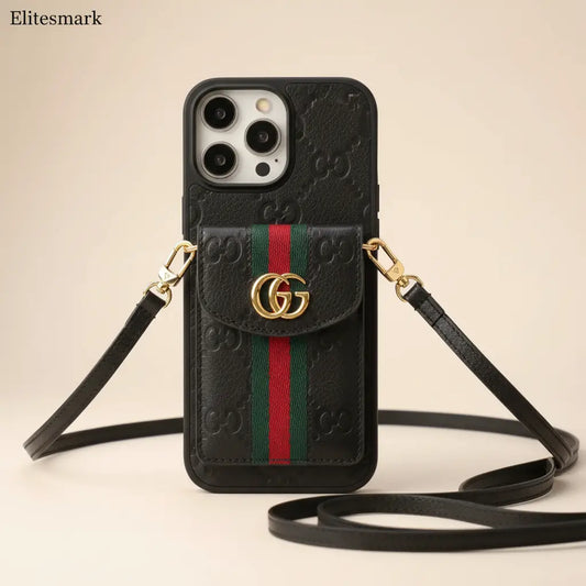 Black Gucci GG Marmont iPhone Case – Crossbody Strap Detail | luxury Italian designer phone case, MagSafe compatible | Elitesmark