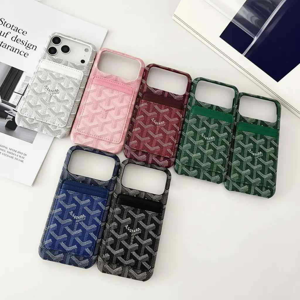 Black Goyard iPhone 17 Pro Max MagSafe Case with Cardholder – Luxury Goyard Pattern Cover