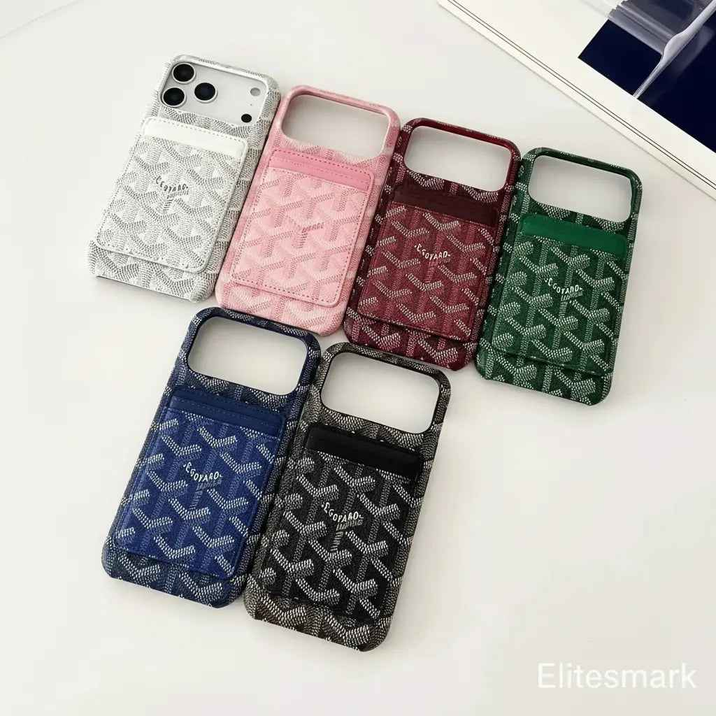 Burgundy Goyard iPhone 17 Pro Max MagSafe Case with Cardholder – Goyard Pattern Luxury Cover