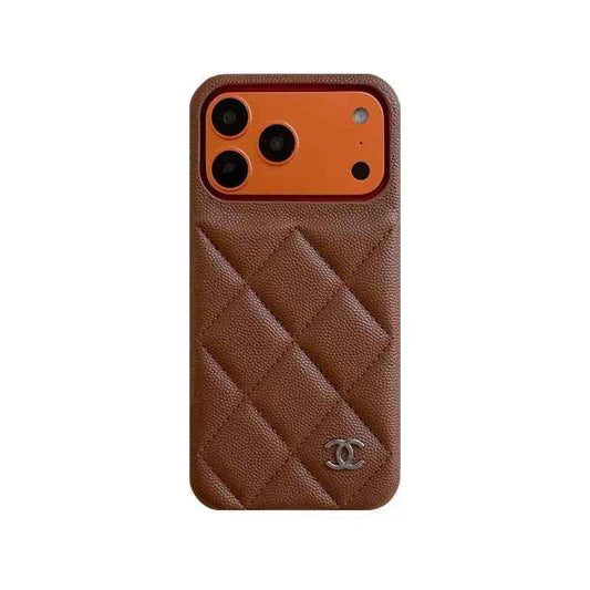 Orange Quilted iPhone Case with Metallic Emblem