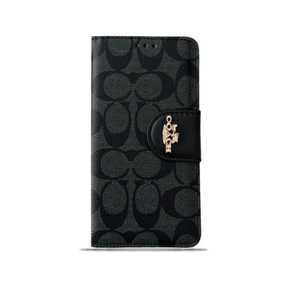 Coach iPhone Case Leather Flip Case with Card Holder Black-PTK241622
