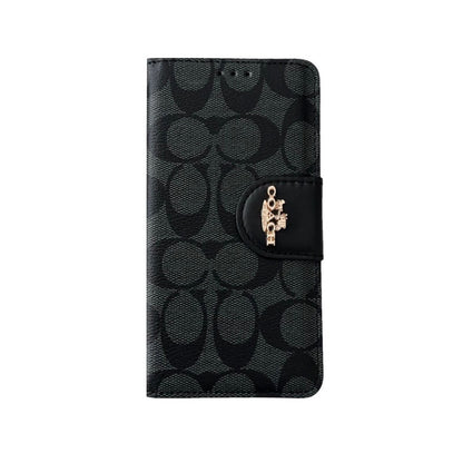 Coach iPhone Case Leather Flip Case with Card Holder Black-PTK241622
