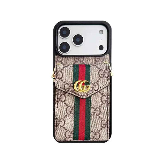 Classic Leather GG iPhone Case With Card Holder And Strap