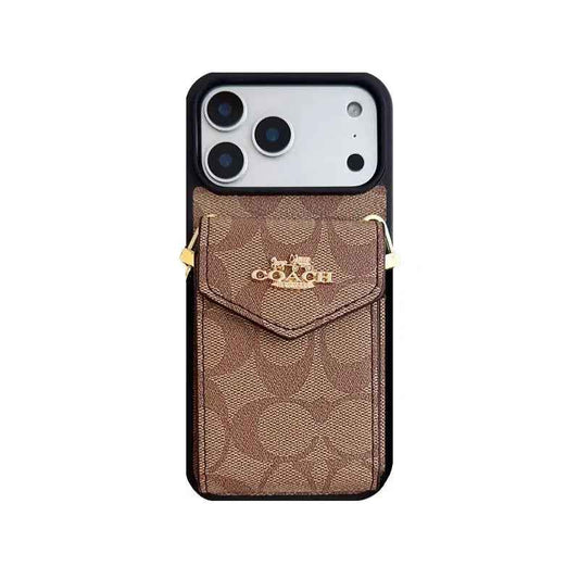 Leather Coach iPhone Case with Card Holder and Strap