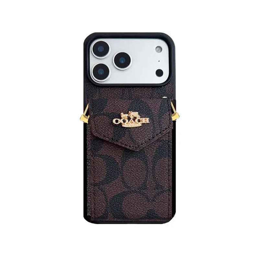 Leather Coach iPhone Case with Card Holder and Strap