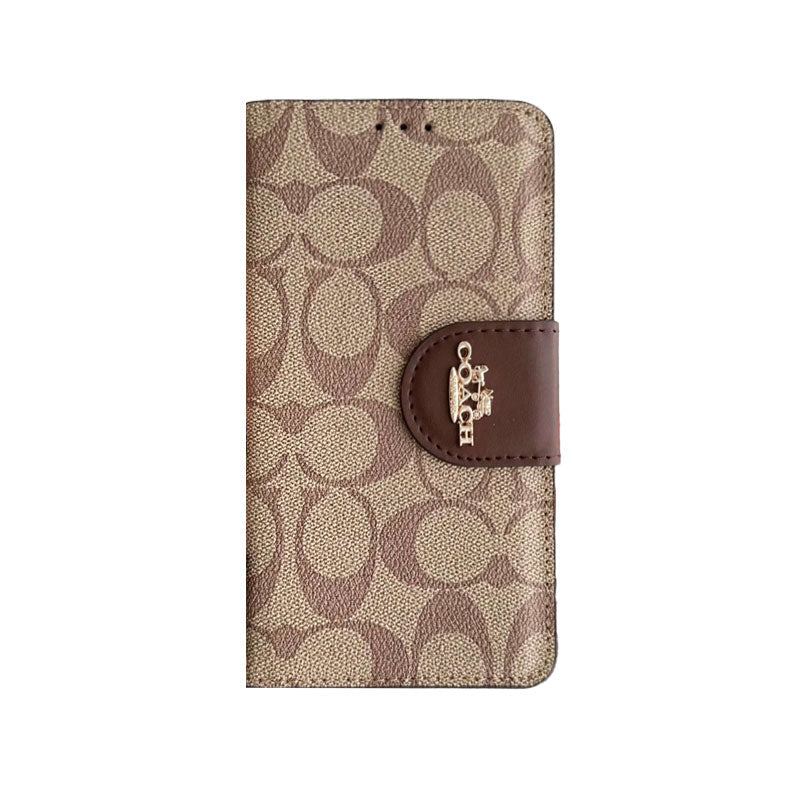 Coach iPhone Case Leather Flip Case with Card Holder Black-PTK241622