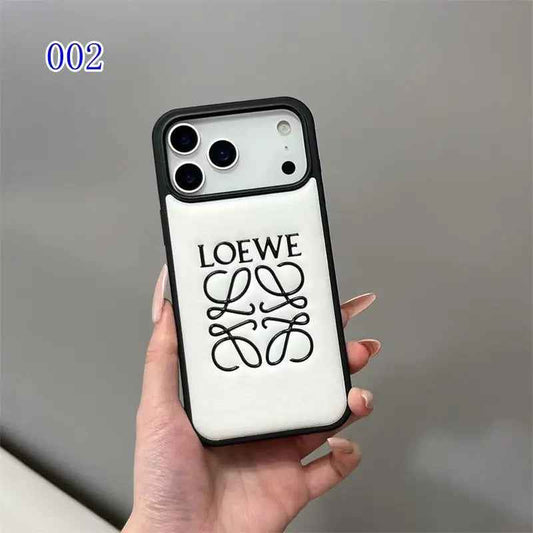 Luxury Loewe-Inspired Leather iPhone Case with Embossed Anagram Logo