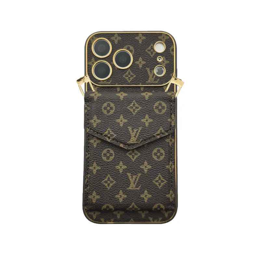 Premium Leather Monogram iPhone Case With Wallet And Crossbody Strap