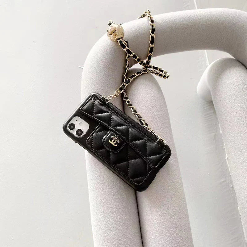 Luxury Wallet iPhone Case With Hand /Crossbody Chain