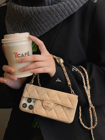 Luxury Wallet iPhone Case With Hand /Crossbody Chain