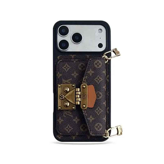 Luxury Leather Monogram iPhone Case With Card Holder And Strap