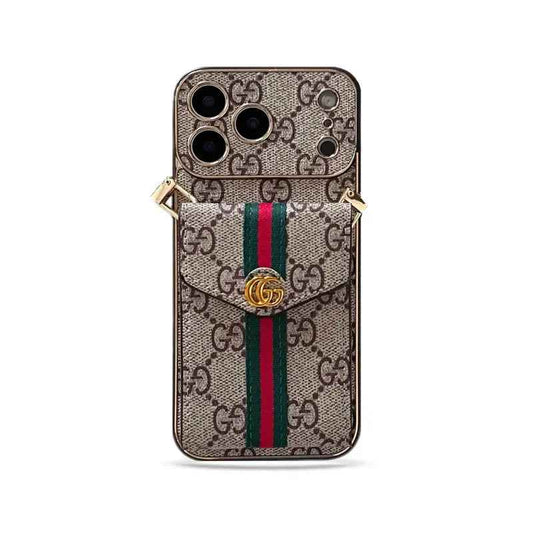 Luxury Gucci Classic GG iPhone Case With Card Holder And Strap