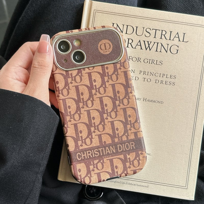 CD White & Brown Color Leather iPhone Case