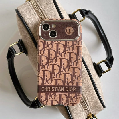 CD White & Brown Color Leather iPhone Case