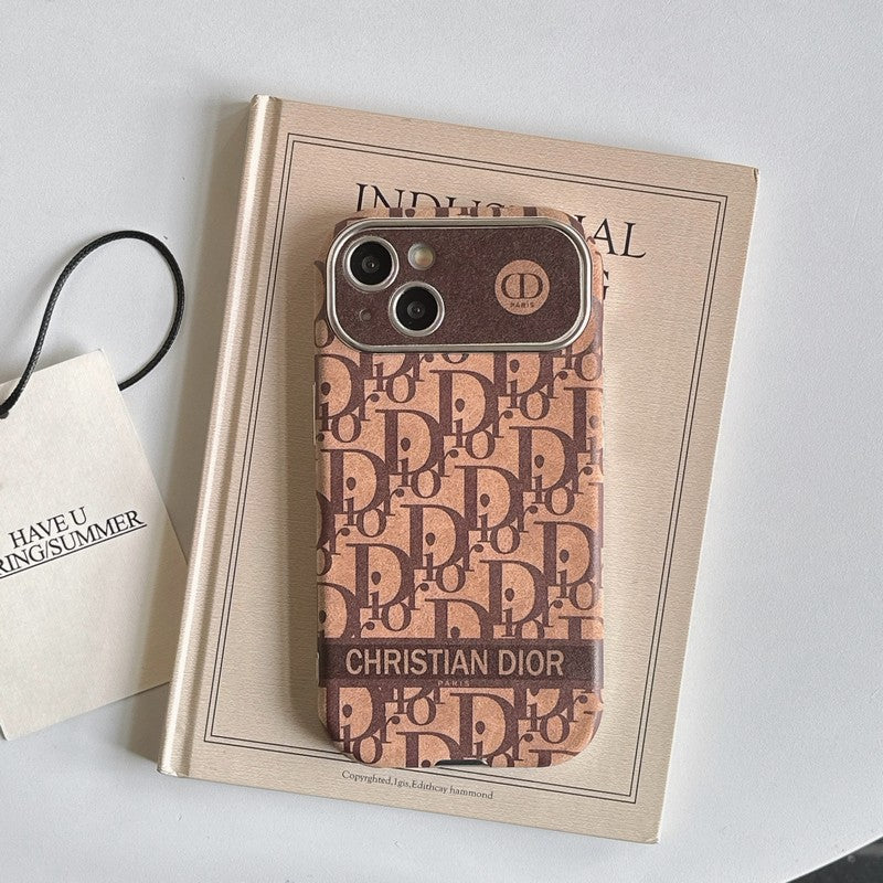CD White & Brown Color Leather iPhone Case