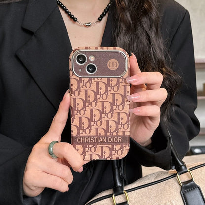 CD White & Brown Color Leather iPhone Case