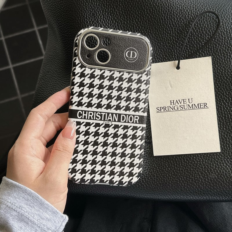 CD White & Brown Color Leather iPhone Case